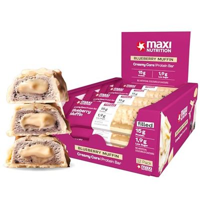 MaxiNutrition Creamy Core Protein Bar - High Protein Snack - Fat-Free, Low in Sugar - 15g Protein - Blueberry Muffin, 200 kcal per Serving, 12 x 45g