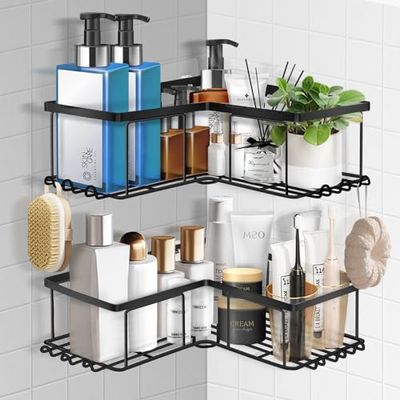 Corner Shower Caddy 2 Pack, Adhesive Shower Organizer for Bathroom Storage&Home Decor&Kitchen organizers and storage,No Drilling,Rustproof Stainless Steel Bathroom Shelf Organizer,Bathroom Decor Sets