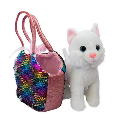 Joy Toy 52268 Catty plysch 20 cm i magisk paljettväska 13 x 25 x 20 cm, flerfärgad
