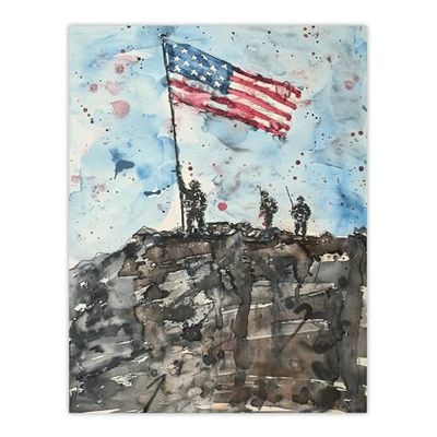 Artery8 World War II Iwo Jima American Flag Watercolour Man Cave Extra Large XL Wall Art Poster Print