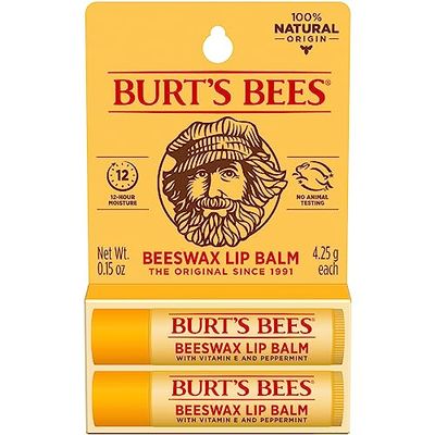 Burt's Bees 100% Natural Moisturizing Lip Balm, Beeswax, 2 Tubes in Blister Box
