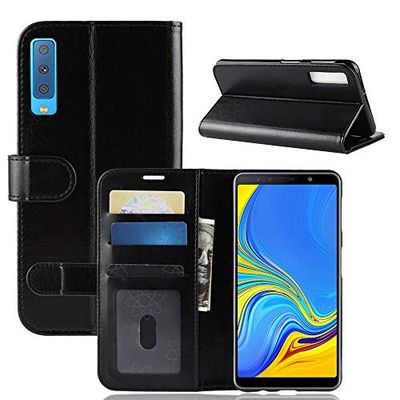 Carcasa de telefono for Galaxy A7 (2018) / A750 Crazy Horse Texture Horizontal Flip Funda de Cuero con Soporte y Ranuras for Tarjetas y Billetera (Negro) (Color : Negro)