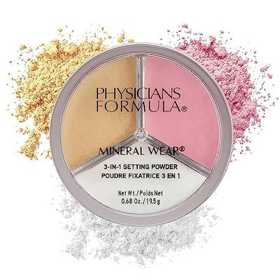 Physicians Formula Mineral Wear 3-in-1 Setting Power, Translucent Mineral Setting Powder for Make-Up to Set, Brighten and Contour, Flawless Finish