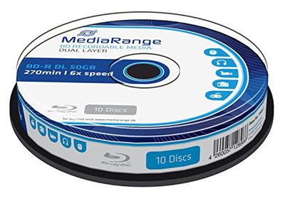 MediaRange 10 x BD-R DL - 50 GB 6X - spindel