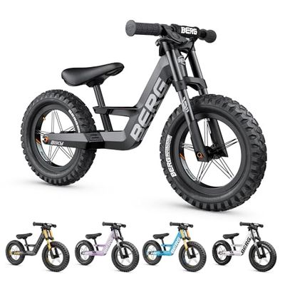 Berg Biky Cross Loopfiets, zwart, met handrem, vanaf 2 jaar, luchtbanden, licht magnesiumframe, glijvoertuig, 12 inch, kinderfiets voor jongens en meisjes, zadel in hoogte verstelbaar