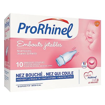 Prorhinel Puntas desechables mosca bebé x10, puntas suaves, para nariz tapada y moqueada, suave higiénica, fabricada en Francia