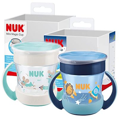 Tasse antifuite NUK Mini Magic Cup Night, À partir de 6 mois, 160 ml,Bord antifuite à 360° pour boire de tous les côtés, Brille dans le noir,Poignées ergonomiques,Sans BPA,Lion (bleu), Lot de 6 pièces