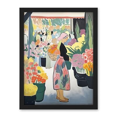 Artery8 Danish Pastel Aesthetic Flower Market Woman Watercolour Painting Spring Bouquet Shop Artwork Framed Wall Art Print 18X24 Inch