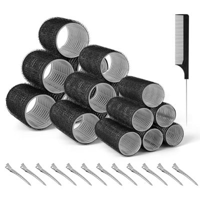 Romon Rulos Pelo Grandes, 31 Kit con 18 Rizador sin Calor Rulos para el Pelo Grandes 20mm 30mm 40mm con 12 Clips, Autoadhesivas Bigudies Pelo Rulos Yautoadhesivos, Profesional Rulo de Peluqueria Salón