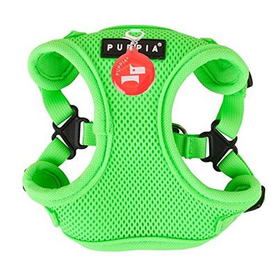 Puppia 4-punts neon hondentuigje voor kleine en middelgrote honden, licht en superzacht, in vele kleuren, anti-trektuigje voor honden, groen, L