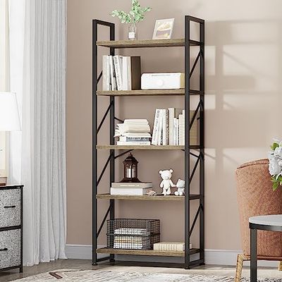YITAHOME Boekenkast met 5 niveaus, industrieel staand rek, opbergrekken voor woonkamer, boeken, slaapkamer, kantoor, keuken, tijdschriften, grijs