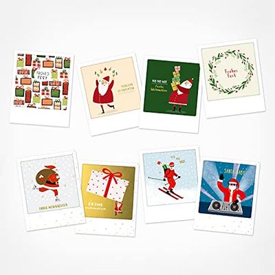 PICKMOTION Set Kerstman met 8 creatieve kaarten Kerstmis, met de hand geïllustreerde kerstkaarten, cadeaukaarten, handgemaakte wenskaarten, grappige spreuken & motieven X-Mas, kerstkaarten, BMP-0154