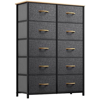 YITAHOME Ladekast met 10 laden, stoffen ladekast met gemakkelijk trekhandvat, stevig stalen frame, opbergladen voor slaapkamer, kinderkamer, kast, kleding, donkergrijs