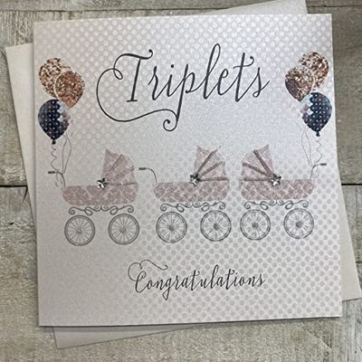 White Cotton Cards-Tarjeta de felicitación Triplets Hecha a Mano, diseño de 3 Coches
