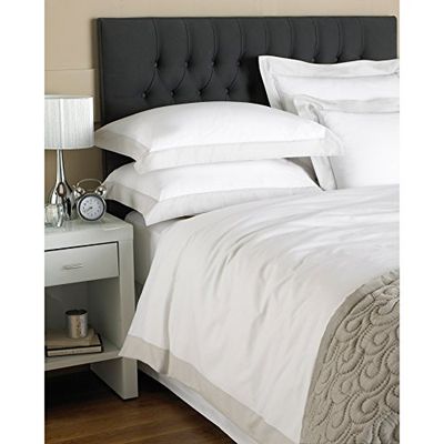 Harvard Lit Double Duvet Set - Plain White - Gris Panneau Frontière Design - 200 Threads - 2 X Oxford Taie Inclus - 100% Coton - 200 X 200 Cm (79" X 79" Pouces) - Riva Paoletti