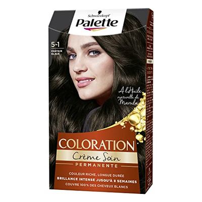 Schwarzkopf - Palette, Coloration Permanente Cheveux, Crème Soin, Brillance Intense - Couvre 100 Pour cent des Cheveux Blancs, Tenue 8 semaines, Châtain Glacé, 1 Unité