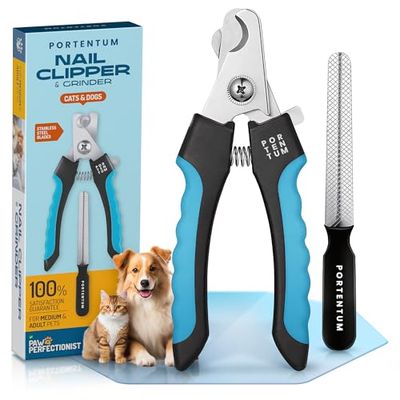 PORTENTUM Klauwschaar voor honden en klauwschaar voor katten met nagelvijl roestvrij staal klauwtang hoge kwaliteit knipper voor huisdieren nagelknipper groot met veiligheidsbescherming 15 cm