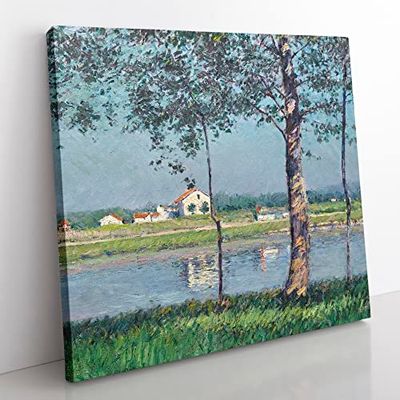 The River Seine by Gustave Caillebotte Classic Painting Canvas Wall Art Print Ready to Hang, Framed Picture for Living Room Bedroom Home Office Décor, 35x35 cm (14x14 Inch)