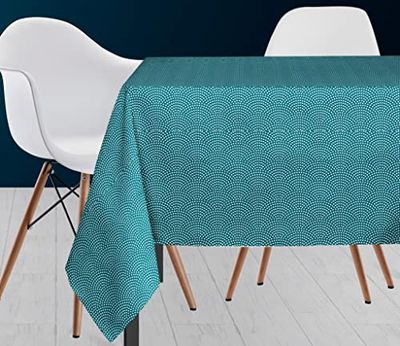 Soleil d'ocre, Paon Nappe Anti-tâches Rectangle, Polyester, Bleu, 140x240 cm