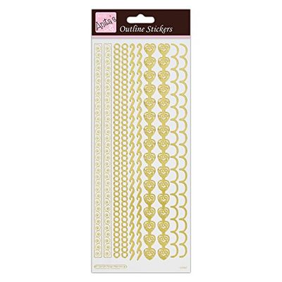 Anitas Outline Stickers, Rand, Goud op Wit, Voor Scrapbooking, Kaarten Maken, Kinderen Spelen, Huiswerk, Kunst, Ambacht, Embelish, Decoratief, Papier, Kaart, Glas, Metaal, Kunststof, Schuim