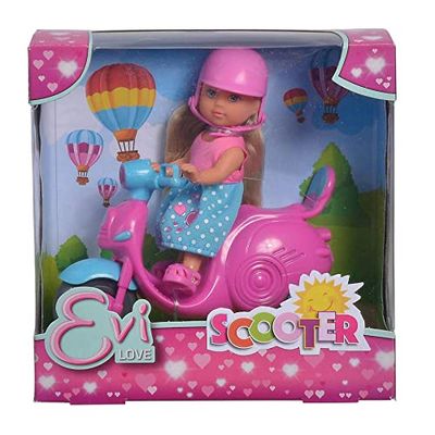 Simba 105733345 Evi Love Scooter, Toy Doll on her Scooter with Helmet, 12 cm, from 3 Years