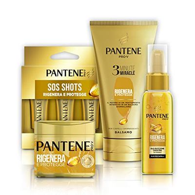 Pantene Set Oro: Balsamo 3 Minute Miracle Rigenera&Protegge (4x150ml), Maschera Protezione Cheratina Rigenera & Protegge (4x300ml), Ampolle Sos Shots (6x15 ml), Olio Rigenera & Protegge (2x100ml)