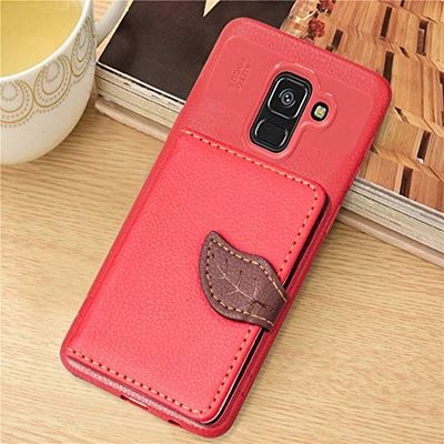 Carcasa de telefono Funda de Cuero magnética Leaf Style for Galaxy A8 (2018), con Ranuras for Tarjetas y portatarjetas, Billetera y Marco for Fotos (Negro) (Color : Rojo)