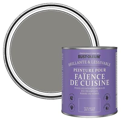 Rust-Oleum Peinture Grise Résistante à l'eau pour Faïence de Cuisine, Finition Brillante - Béton 750ml