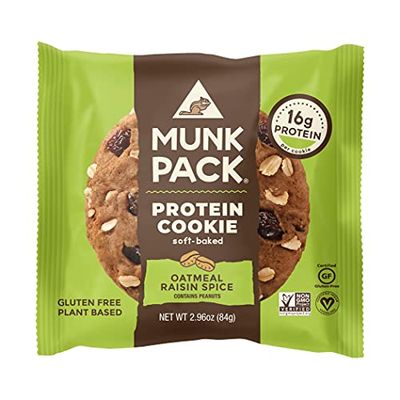 Munk Pack - Oatmeal Raisin Spice - Protein Cookie - 6 Pack - 18g Protein, Vegan, Gluten-Free, Soft Baked - 2.96oz