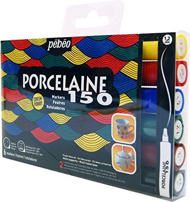 Pébéo Porcelaine Etui de 6 feutres Couleurs Contemporaines Pointes Normales Assorties