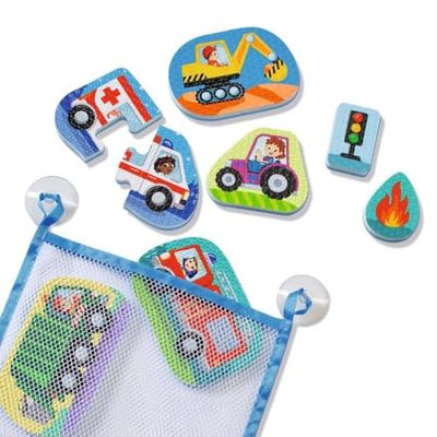 Ravensburger Play+ -Puzzle de baño: vehículos, Exteriores y baños, Partir de 1 año, Incluye una práctica Bolsa de Malla, Juguete para la bañera (12034121)