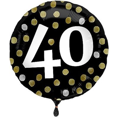 Folat - Folieballon Glossy Black 40 Jaar - 45cm