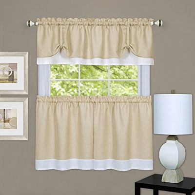 Darcy Ensemble de rideaux de fenêtre à étages, cantonnières et cantonnières – 147 cm de large, 91,4 cm de long – Rideaux filtrant la lumière pour cuisine, chambre à coucher, salon et salle à manger