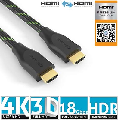 conecto Premium gecertificeerde High Speed HDMI-kabel met Ethernet met nylon vlechtwerk, vergulde aansluitingen (4K UltraHD, 3D Full HD, 18 Gbps Full Bandwith, HDR High Dynamic Range), 1,00 m