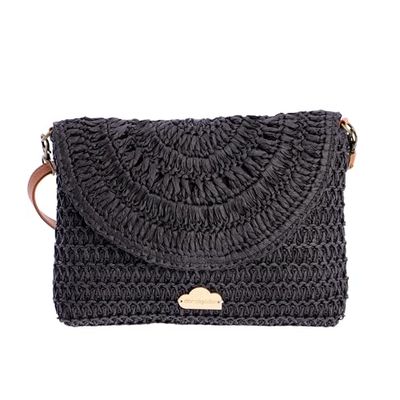 Don Algodon Schoudertas voor dames, strandtas, zomertas, basttas voor dames, strandtas voor dames, handgemaakt, ideaal voor het strand, Leira, Zwart