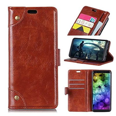Carcasa de telefono Copper Buckle Nappa Texture Horizontal Flip Funda de Cuero for Galaxy J6 +, con Soporte y Ranuras for Tarjetas y Billetera (Negro) (Color : Marrón)