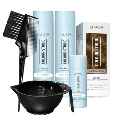 Clairol Professional Colour Studio Permanent Colour Cream Hair Dye | Long-lasting Rich Tones | 100% Grey Coverage | Hair Colouring Kit | 3-step Routine with Accessories | 5/74 Cinnamon Brown
