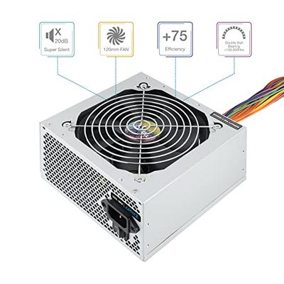 Fuente de alimentación 500W, certificación 80 Plus, compatibilidad ATX, protección contra sobrecarga, Ideal para Sistemas de computación.