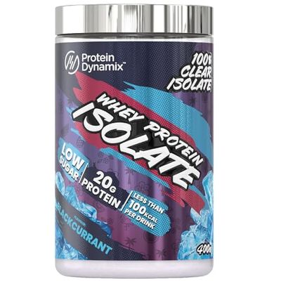 Protein Dynamix - Clear Whey Protein Isolate - Blackcurrant Flavour - Low Sugar • 21g Protein • Less Than 90 Calories per Serving • 400g