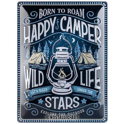 Nostalgic-Art Metalen Retro Bord, Outdoor & Activities – Happy Camper – Geschenkidee voor kampeerliefhebbers, van metaal, Vintage ontwerp, 30 x 40 cm