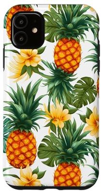 Carcasa para iPhone 11 Funda para teléfono con patrón de frutas de verano de piña y flores 2024