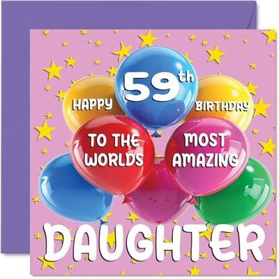 59th Daughter Birthday Card - World's Most Amazing Daughter - Happy 59th Birthday Card from Mum Dad, 145mm Age 59 Greeting Cards