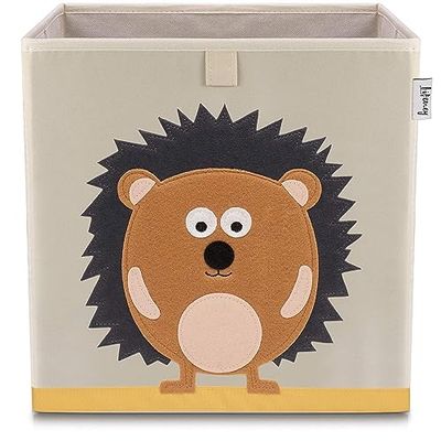 LIFENEY Opbergdoos met egelmotief, speelgoedbox met diermotief, geschikt voor kubusrekken, opbergbox voor de kinderkamer, opbergmand voor kinderen
