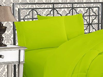 Elegant Comfort Luxurious 1500 Thread Count Egyptian Quality Three Line Embroidered Softest Premium Hotel Quality 4-Piece Bed Sheet Set, Wrinkle and Fade Resistant, Full, Lime