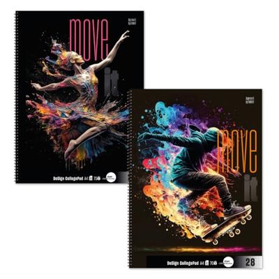 Staufen Move it college pad - 5 blocchetti da 80 fogli ciascuno, a righe 28 (5 mm quadrati con linee di margine), DIN A4, 4 fori, carta riciclata da 70 g/m²