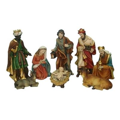 DRW Misterio Belen 8 Piezas Resina Pintado a Mano Estilo Clasico 20 cm