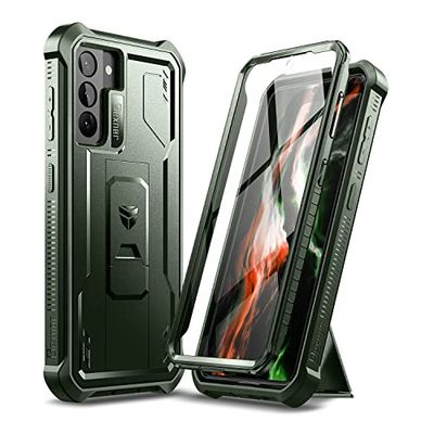 Dexnor Hoesje voor Samsung Galaxy S21 5G 6.2 Inch met ingebouwde Screen Protector Militaire Grade Armour Heavy Duty voor- en achterkant 360 Full Body Shockproof Bumper Bescherming Cover met Stand - Militair Groen
