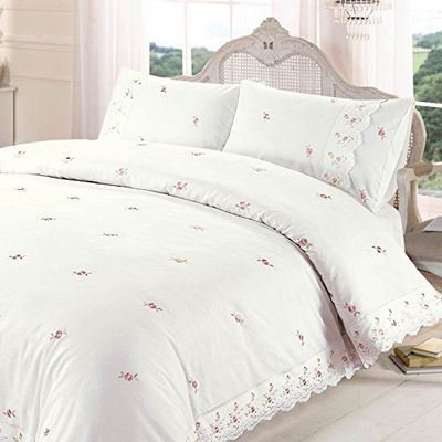 Sophie - Set di Biancheria da Letto con Copripiumino, Motivo Floreale, in Poliestere e Cotone, Colore: Crema, per Letto Singolo