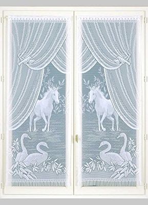 Homemaison Equestre Conjunto de 2 cortinas Esprit, poliéster, branco, 120 x 60 cm