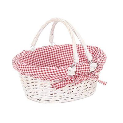 Red Hamper C103L Wicker Small White Swing Handle Shopper with Red and White Checked Lining